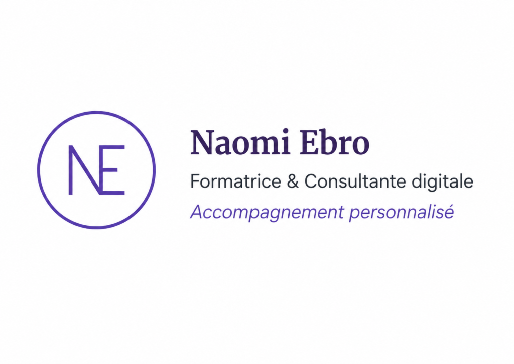 Logo et identité visuelle de Naomi Ebro, formatrice et consultante digitale spécialisée en accompagnement personnalisé.